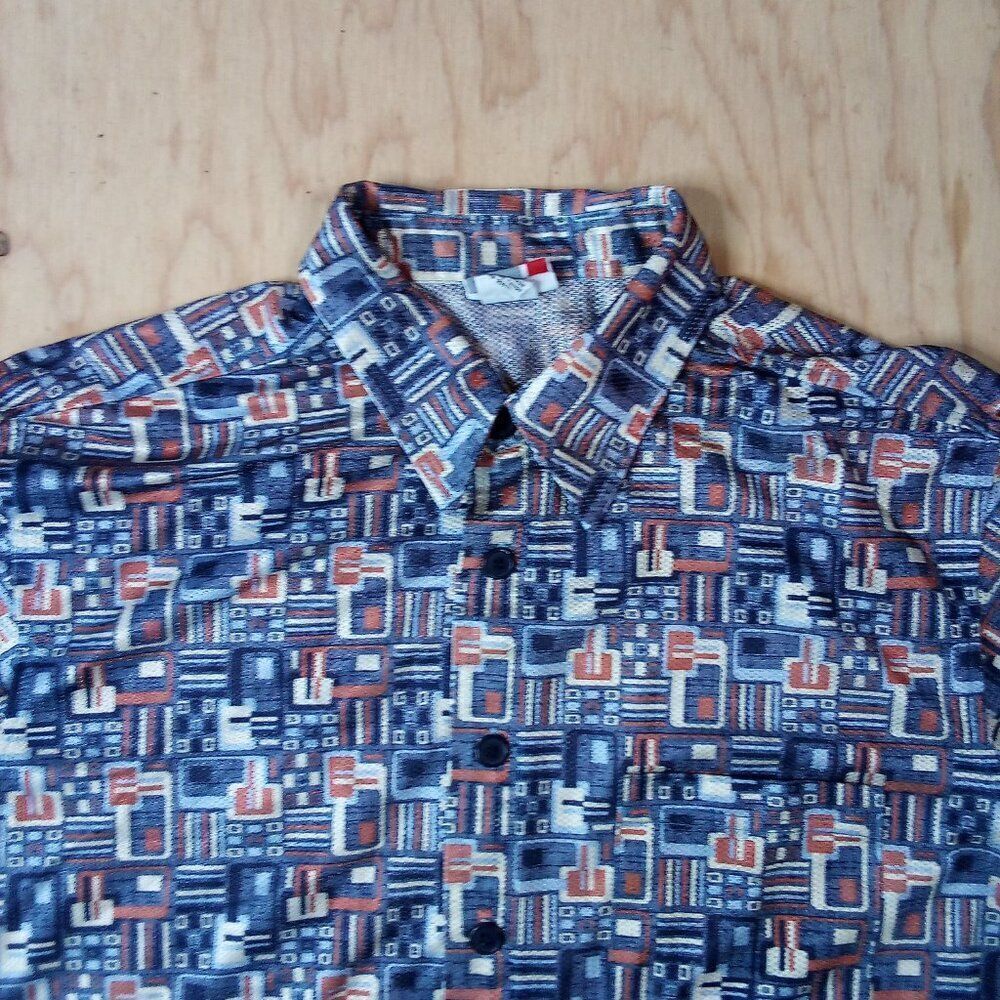 Vintage 90s Arizona Jeans Co. Geometric Tiles Polyester Disco Shirt Jersey